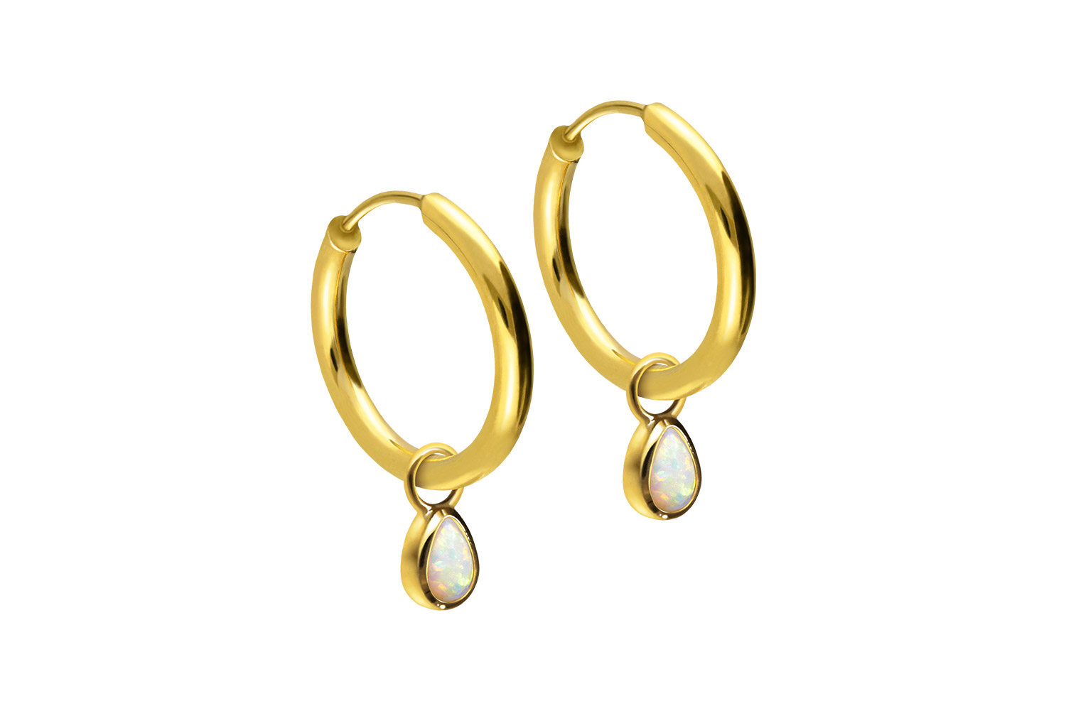 Chirurgenstahl Ohrclicker Creolen SYNTHETISCHER OPALTROPFEN von Piercingline